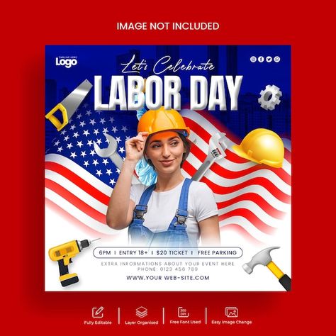 PSD social media post for labor day cele... | Premium Psd #Freepik #psd Labor Day Post, Instagram Banner Design, Instagram Banner, About Social Media, Lets Celebrate, Labor Day, Media Post, Vector Photo, Banner Design