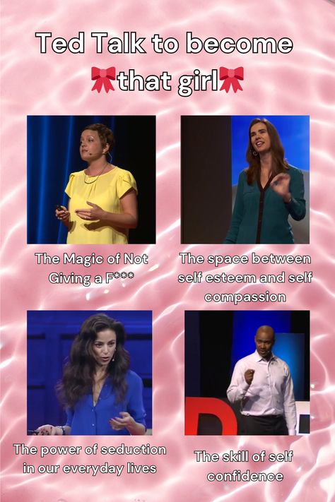 Things That Are Attractive, Best Ted Talks Inspiration, Ted Talks For Self Confidence, The Best Podcasts, Self Care Podcasts For Women, That Girl Podcast, Ted Talks To Become That Girl, Ted Talk Aesthetic, Ted Talks That Will Change Your Life