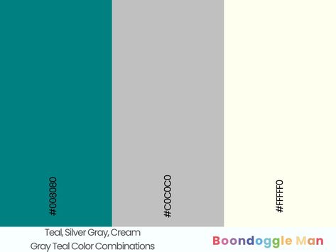 Teal, Silver Gray, Cream Grey And Teal Color Palette, Teal And Gray Color Palette, Teal Color Palettes, Duck Egg Blue Wall, Turquoise Paint Colors, Teal Palette, Silver Color Palette, Teal Rooms, Navy Color Palette