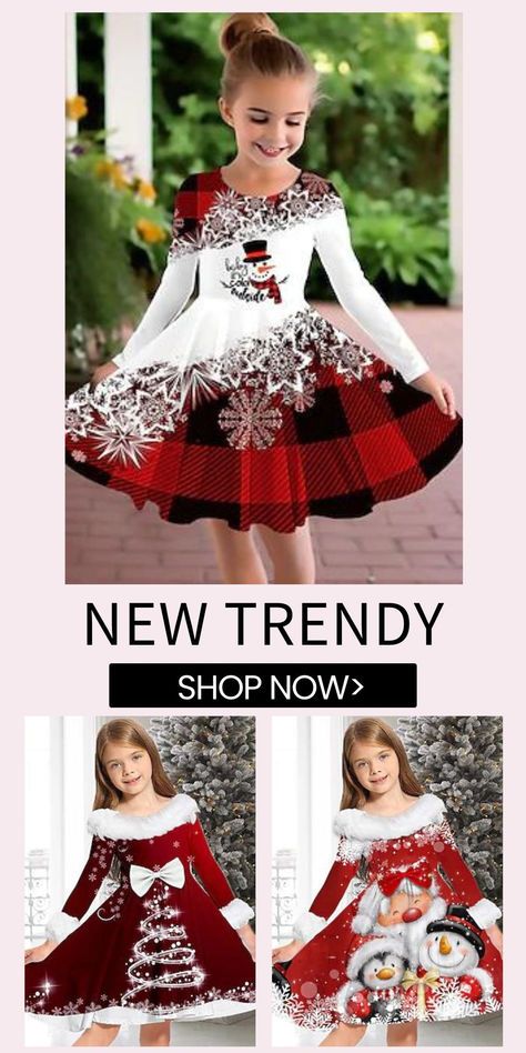 Christmas Girls' 3D Snowflake Dress Plaid Snowman Long Sleeve 3D Print Fall Winter Sports & Outdoor Daily Holiday Cute Casual Beautiful Kids 3-12 Years Casual Dress A Line Dress Above Knee Polyester Ruffle Dress Long Sleeve, 3d Printed Dress, Ruffle Dress Long, 3d Snowflake, Kids Christmas Dress, Snowflake Dress, Glamorous Christmas, Christmas Attire, Christmas Girls