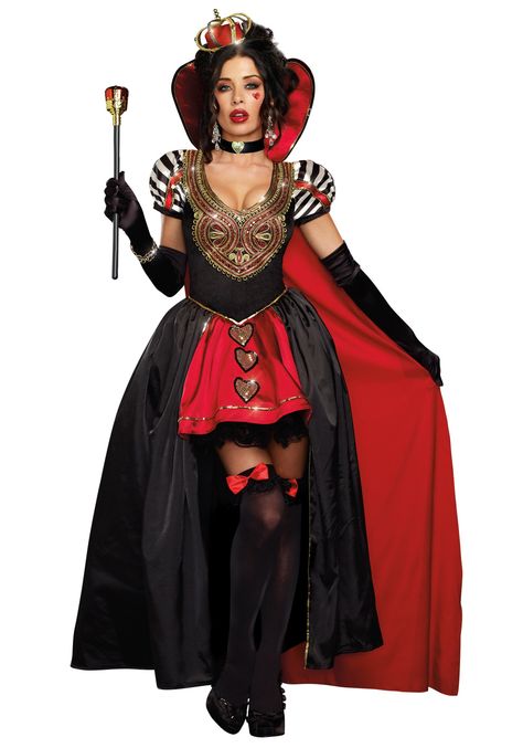 Women's Evil Queen of Hearts Sexy 3-Pc Costume Set - DeluxeAdultCostumes.com Modern Queen Of Hearts, Queen Of Hearts Outfit, Red Queen Costume, Queen Of Hearts Halloween Costume, Hearts Outfit, Queen Of Hearts Halloween, Photo Mannequin, Heart Costume, Queen Of Hearts Costume