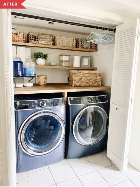 Apartment Laundry, Laundry Closet Makeover, Laundry Room Closet, Laundry Room Renovation, Laundry Room Inspiration, Laundry Room Remodel, Laundry Decor, Laundry Closet, Laundry Room Diy