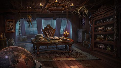 Nautical Bar, Pirate History, Captains Quarters, Pirate Art, Miss Fortune, Around The World In 80 Days, Pirate Life, Game Concept Art, Fantasy Setting