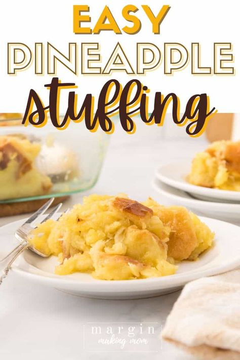 This delicious pineapple stuffing, AKA pineapple dressing, is one of my favorite holiday side dishes! It pairs perfectly with ham for Christmas or Easter, or with turkey for Thanksgiving. It's sure to become a new holiday tradition for your family! Pineapple Stuffing Recipe, Scalloped Pineapple, Pineapple Dressing, Ham For Christmas, Pineapple Stuffing, Side Dishes For Ham, Paleo Keto Recipes, Turkey For Thanksgiving, Holiday Sides