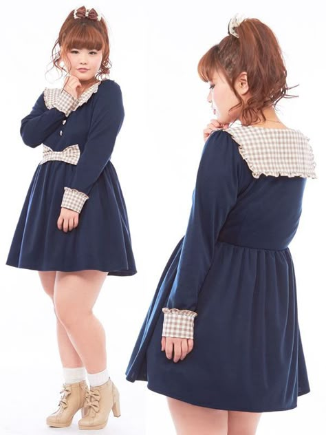 Plus Size Reference, Plus Size Asian Fashion, Japanese Kawaii Fashion, Plus Size Cute, Chubby Fashion, Old Fashion Dresses, Gingham Pattern, Country French, Xl Fashion