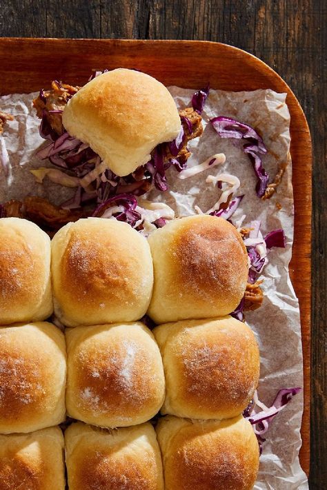 Picnic Rolls, Savory Pulled Pork, Fresh Coleslaw, Homemade Burger Buns, Cookout Recipes, Food Sandwiches, Slider Rolls, Summer Cookout, Biscuit Rolls