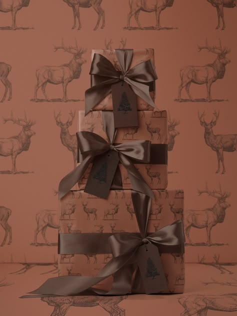 Elevate your gift-giving with Forest Royalty, a sophisticated wrapping paper that exudes elegance and charm. Featuring intricately illustrated elk and deer on a rust background, this design captures the regal beauty of woodland wildlife with a refined touch. Fancy Wrapping Paper, Vintage Christmas Wrapping Ideas, Western Wrapping Paper, Christmas Wrapping Paper Aesthetic, Brown Christmas Wrapping Paper, Luxury Gift Wrapping, Christmas Wrapping Ideas, Boy Birthday Party Themes, Christmas Wrap