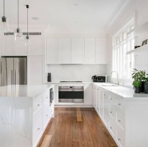 Kitchen manufacturers- are you looking for cabinets that will stand the test of time? These shaker profile doors in polyurethane @duluxaus Lexicon Half Satin finish are built to last in style and quality. This magnificent kitchen is part of Project Haberfield by @housetohomefinishes. Photographer: @rebeccaluphotography. ​ ​#tesrol #joinery #cabinetdoors #panels #instahome #home #homedecor #decorativeboards Bungalow Kitchen, Kitchen Manufacturers, Decorative Boards, Shaker Cabinets, House Inspiration, Joinery, Cabinet Doors, Satin Finish, The Hamptons