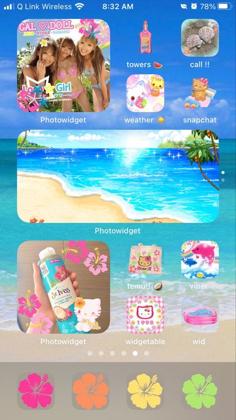 Summer Theme Wallpaper, Coconut Girl Homescreen, Tropical Homescreen, Home Screen Inspo, Tropical Core, Iphone Wallpaper Preppy, Phone Template, Ios Layout, Summer Iphone