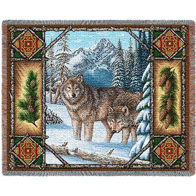 Millwood Pines Willbanks Wolf Lodge Cotton Blanket Rustic Lodge Decor, Wolf Lodge, Woven Throw Blanket, Lodge Decor, Rustic Lodge, Wall Frame, Weaving Art, Woven Blanket, Tapestry Throw