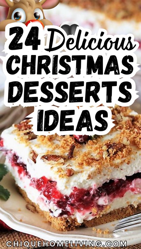 Looking for the perfect sweet treats to make your holiday season unforgettable? These 24 Mouth-Watering Christmas Dessert Ideas are here to add delicious magic to your festivities! From peppermint bark and gingerbread truffles to red velvet cupcakes and eggnog cheesecake, these recipes capture all the cozy flavors of the holidays. Desert For Christmas Dinner, Christmas Lunch Dessert Ideas, Awesome Christmas Desserts, Old Fashioned Desserts Grandmothers, Christmas Desserts 9x13 Pan, Easy Show Stopper Desserts, Good Christmas Dessert Recipes, Easiest Christmas Desserts, Best Dessert For Christmas Party