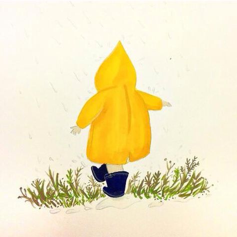 Raincoat Tattoo, Yellow Raincoat Drawing, Raincoat Illustration, Raincoat Drawing, 500 Drawing Prompts, October Challenge, Red Raincoat, Nautical Crafts, Gouache Illustrations