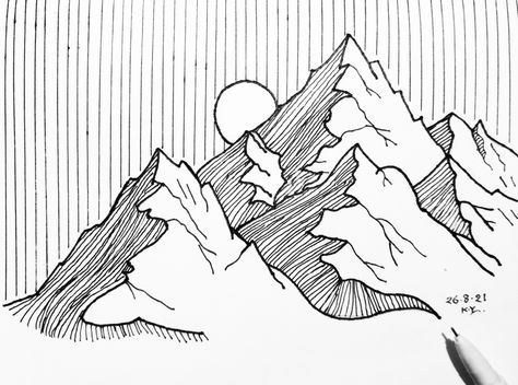 Mountain Sketch Landscapes, Mountain Drawing Simple, Mountains Drawing, Mountain Sketch, Fineliner Art, Hobbit Art, Bible Activities For Kids, Abstract Art Paintings Acrylics, Mountain Drawing