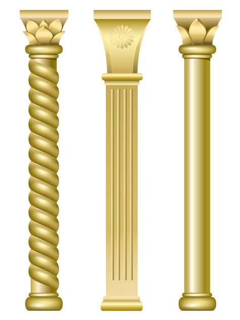 Golden support columns Support Columns, Decoration For Ganpati, Pillar Design, Door Design Images, Flower Logo Design, Door Gate Design, Column Design, Baroque Design, Architecture Concept Drawings