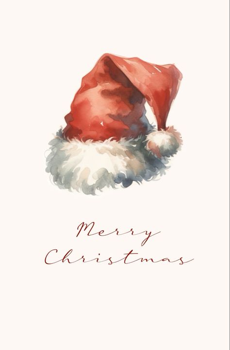 Cute Christmas Art Drawing, Christmas Hat Drawing, Santa Watercolor, Christmas Objects, Christmas Stock Photos, Christmas Santa Hat, Christmas Phone Wallpaper, Christmas Card Art, Watercolor Christmas Cards