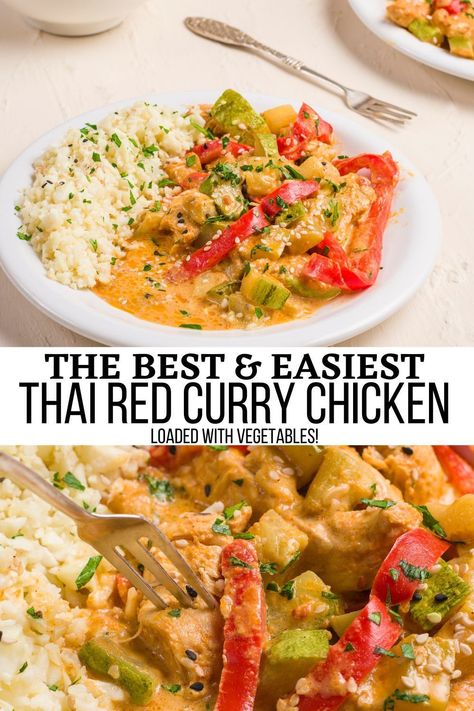 Crock Pot Red Curry Chicken, Thai Red Curry Crockpot Recipes, Keto Red Curry Chicken, Thai Red Curry Chicken And Vegetables, Easy Red Curry Recipe, Easy Thai Curry Recipes, Red Curry Chicken Recipes, Thai Chicken Curry With Coconut Milk, Red Coconut Curry Chicken