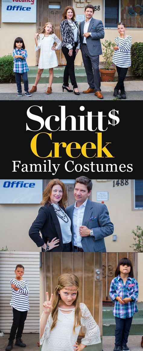 Schitt's Creek is the best TV show from Canada that nobody has discovered yet.  Check out these family costumes! Moira Rose, Johnny Rose, David Rose, Alexis Rose, and Stevie Budd.  Easy DIY costumes for Halloween parties.  Perfect for Schitt's Creek fans everywhere! #SchittsCreek #Halloween #Costume Schitts Creek Costumes, David And Alexis Costume, Schitts Creek Costume, Moira Rose Costume, David And Stevie, Inspired Halloween Costumes, Zombie Couple Costume, Schitt Creek, Epic Halloween Costumes