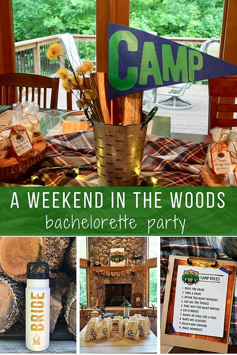 Escape to the woods with this camp themed bachelorette party! Grab your gal pals for a weekend full of lake time, hiking, and campfires. Full of ideas for your table setting, decorations, and more! #bacheloretteparty #cabin #glamping Glamping Bachelorette Party, Camping Bachelorette Party, Camping Bachelorette, Cabin Weekend, Summer Camp Themes, Camp Party, Themed Bachelorette Party, Camping Snacks, Wedding Ceremony Ideas