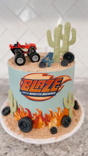 Blaze Cartoon Cake, Blaze Cake Ideas, Blaze Cake, Blaze Birthday Cake, Bolo Blaze, Blaze Cakes, Happy Birthday Anthony, Blaze Birthday Party, Blaze Birthday