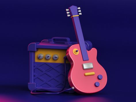 Videogame Ideas, 3d Guitar, 3ds Max Design, Channel Branding, Easy Guitar, 3d Artwork, Music Design, 3d Modelling, 3d Assets