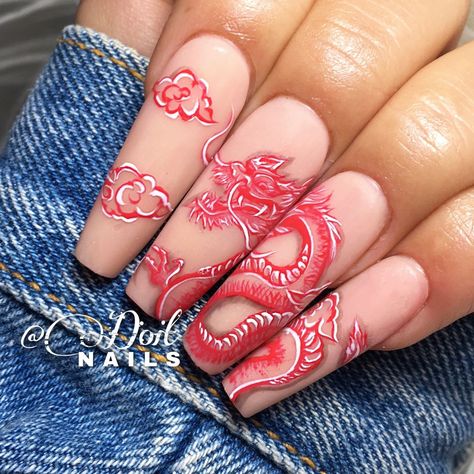 Nails Dragon, Dragon Nail Art, Dragonfly Nail Art, Nail Designs Acrylic, Dragon Nails, Mobile Nails, Infinity Nails, Nude Nail Designs, Edgy Nails