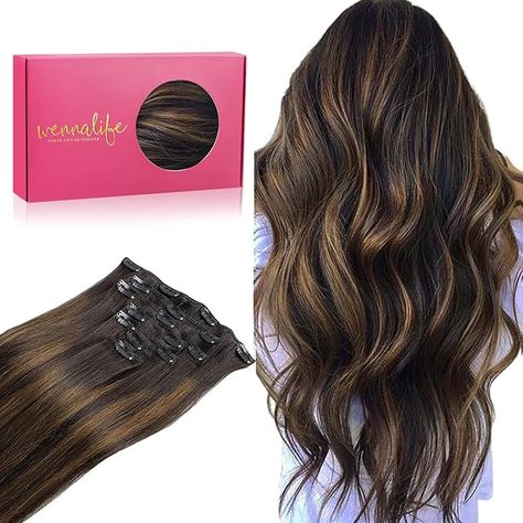 WENNALIFE Clip in Human Hair Extensions, 18 Inch 120g 7pcs Dark Brown to Chestnut Brown Balayage Hair Extensions Clip In Human Hair Remy Clip in Hair Extensions Real Human Hair Double Weft Chestnut Brown Balayage, 16 Inch Hair Extensions, Brown Balayage Hair, Balayage Hair Extensions, Hair Extensions Clip, Extensions Clip In, Hair Silky, Real Human Hair Extensions, Brown Hair Balayage