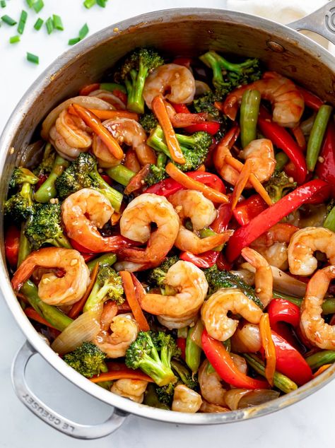 This Shrimp Stir Fry recipe is easy to make with fresh or frozen vegetables and a delicious brown sauce! Serve this with rice or noodles for a healthy 30-minute meal that your family will love! Ground Beef And Rice Casserole, Cheesy Ground Beef And Rice, Shrimp Stir Fry Recipe, Beef And Rice Casserole, Stir Fry Shrimp Recipes, Cheesy Ground Beef, Ground Beef And Rice, 30 Minute Meals Healthy, Shrimp Stir Fry