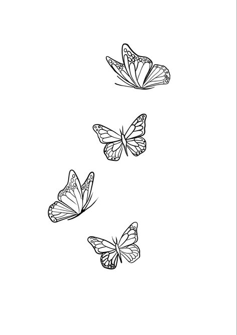 Butterfly Swarm Tattoo, Butterfly Designs Tattoo, 111 Butterfly Tattoo, 4 Butterfly Tattoo, Flowers And Butterfly Tattoo, Three Butterflies Tattoo, August Tattoo, Antler Tattoos, Small Dope Tattoos