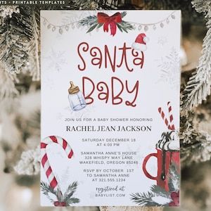 Winter Baby Shower Invitations, Holiday Baby Shower, December Baby, Baby Theme, Winter Wonderland Baby Shower, Christmas Shower, Christmas Baby Shower, Santa Hats