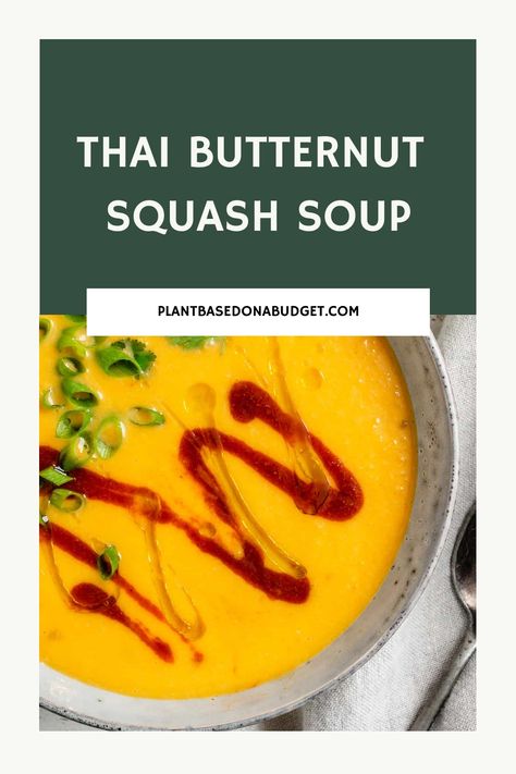 This Thai Butternut Squash Soup is so delicious! It’s incredibly flavorful and also very simple to make. Enjoy! Thai Butternut Squash Soup, Thai Vegan, Vegan Butternut Squash Soup, Vegan Butternut Squash, Vegan Christmas Recipes, Roasted Butternut Squash Soup, Spicy Soup, Plant Based Dinner, Vegan Lunches