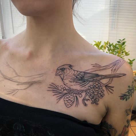 Chest Tattoo Animal, Bird Chest Tattoo, Women Chest Tattoo, Cardinal Tattoos, Tattoo Animal, Chest Tattoos For Women, Birds Tattoo, Chest Tattoo, Tattoo Inspo