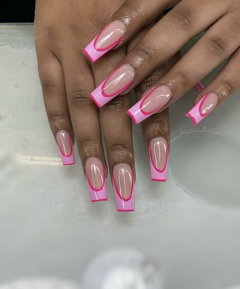 Barbie Nails 2023, Coloured French Nails, Nicki Concert, Colored French Nails, Barbie Nails, Cute Pink Nails, Acrylic Nail Shapes, Graduation Nails, Pink Gel Nails