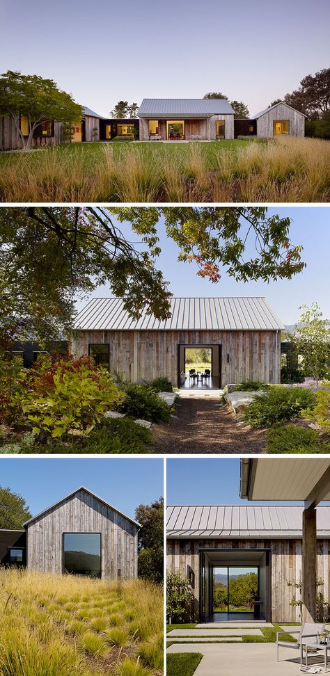 The Portola Valley Barn by Walker Warner Architects Weathered Wood Siding, House In California, Modern Barn House, Roof Architecture, Red Hook, Wooden Houses, Tin Roof, Wood Siding, Barn Style House