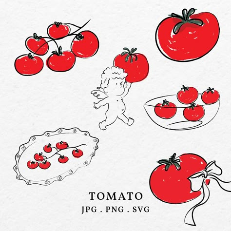 Tomato Graphic Design, Tomato Doodle, Tomato Sketch, Tomatoes Illustration, Tomato Party, Tomato Graphic, Tomato Illustration, Tomato Drawing, Tomato Print