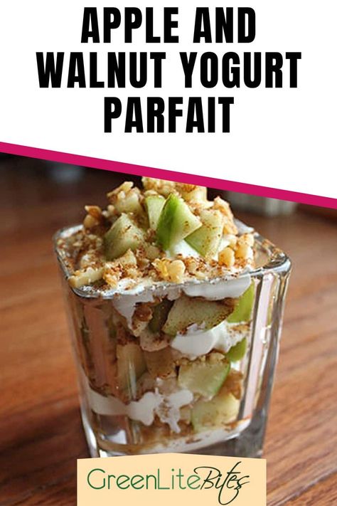 Apple and Walnut Yogurt Parfait Christmas Yogurt Parfait, Apple Parfait, Whipped Yogurt, Yogurt Parfaits, Nonfat Greek Yogurt, Food Time, Yogurt Bowl, Yogurt Parfait, Fruit Breakfast