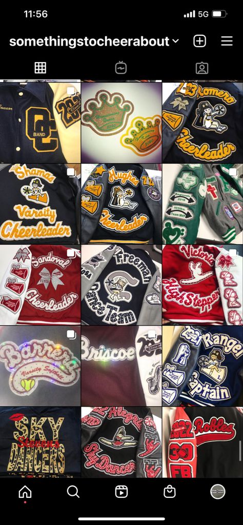 @somethingstocheerabout on Instagram #lettermanjacket #football #cheer #dance #glitter #bling #letterman #glitter #sports #track #band Cheer Letterman Jacket, Letterman Jacket Ideas, Letterman Jacket Patches, Senior Year Things, Bling Jacket, Cheer Spirit, Jacket Patches, Football Shirt Designs, Sports Track