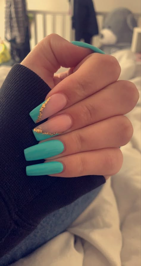 Wicked Nails, Pretty Nail Ideas, Turquoise Nails, Fake Nails Designs, Top Nails, Blue Acrylic Nails, Nails Coffin Short, Casual Nails, Pretty Nail Art Designs