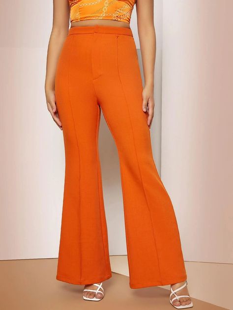 SHEIN Neon Orange Flare Leg Suit Pants | SHEIN USA Orange Pants Outfit, Women Suit Pants, Orange Pants, Women Suits, Suit Pant, Suit Trousers, Graduation Ideas, Suit Pants, Trouser Suits