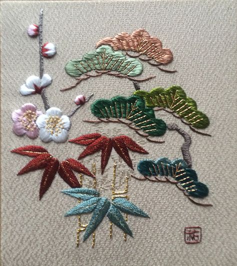 Plum Embroidery, Embroidery Pictures, Embroidery Fashion Detail, Japanese Quilts, Beadwork Embroidery, Dress Neck, Embroidery Tutorial, Embroidery Flowers Pattern, Japanese Embroidery