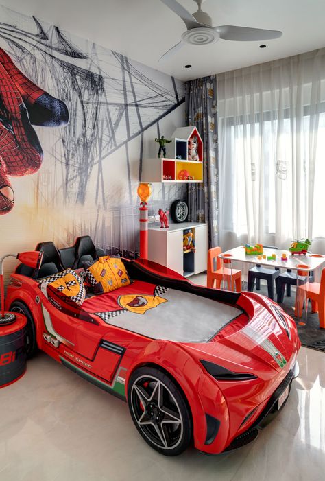 Mumbai: This plush apartment by Zero9 is all about luxury and opulence Car Themed Bedrooms, Kids Bed Design, Toddler Boy Room Decor, Boys Room Design, Car Bedroom, Toddler Boys Room, Kids Bedroom Designs, Car Bed, Desain Furnitur Modern