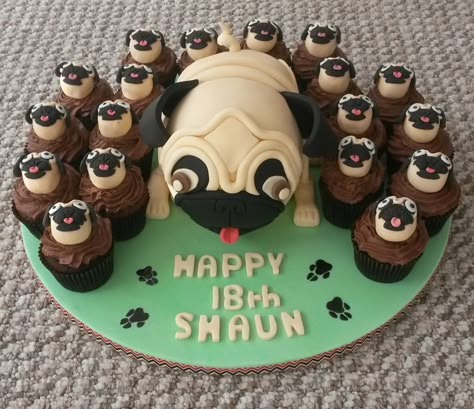 Cake Design For Kids, Pug Cupcakes, Happy Birthday Pug, Dog Birthday Ideas, Pug Cake, Pug Party, Cake Designs For Kids, Baby Pugs, Really Cute Puppies