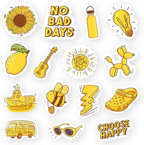 RipDesigns - 15 Yellow Stickers for Water Bottles, Laptops (Series 18) Seni Resin, Vsco Girl Aesthetic, Kpop Stickers, Preppy Stickers, Homemade Stickers, Cute Laptop Stickers, Stickers Kawaii, No Bad Days, Bee Sticker