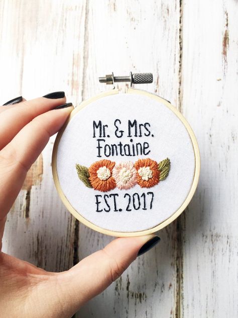 Mr And Mrs Sign, 2nd Anniversary Gifts, 2nd Anniversary Gift, Wooden Embroidery, Our First Christmas Ornament, Wedding Embroidery, Wooden Embroidery Hoops, Embroidery Alphabet