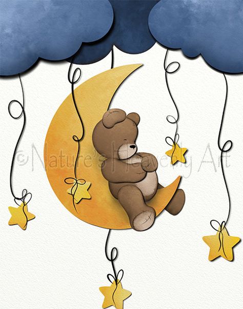 38 Teddy Bear Baby Nursery, Moon And Stars Decor, Nursery Teddy Bear, Teddy Bear Wall Art, Teddy Bear Wall, Boys Room Art, Stars Decor, Wall Art Boys Room, Wall Art Boys