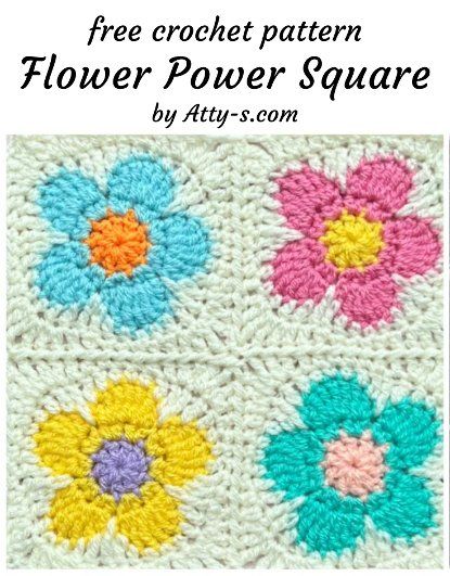 Flower Archives : Page 2 of 5 : Free Crochet Patterns Free Crochet Pattern Flower, Crochet Pattern Flower, Granny Square Pattern Free, Crochet Flower Squares, Design Kitchen Ideas, Wall Hanging Designs, Crochet Granny Square Blanket, Crochet Hexagon, Rainbow Crochet