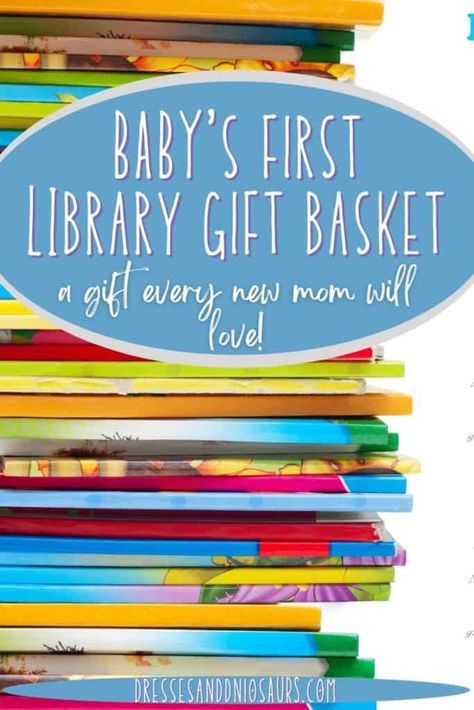 Baby's First Book Library Gift Basket - Dresses and Dinosaurs Baby Book Gift Basket, Basket Of Books For Baby, Baby Book Baskets Shower Gifts, Books For Baby Shower Gift, Baby Shower Book Basket, Book Gift Basket, Book Related Gifts, Baby Boy Book, Baby Book Gift