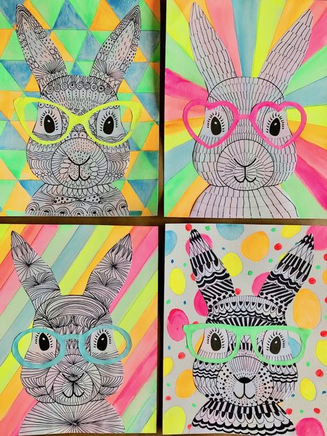 Funky Easter Bunnies #zentangle #drawing #artforkids Bunnies Drawing, Art 2nd Grade, Påskeaktiviteter For Barn, Drawing Easter, Easter Art Project, Zentangle Drawing, Classe D'art, Bunny Templates, Spring Art Projects