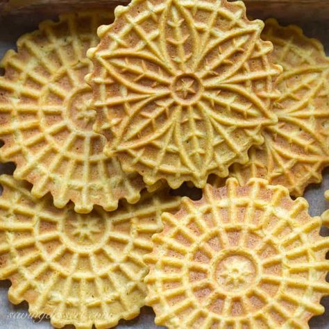 Pumpkin Spiced Pizzelles - Saving Room for Dessert Pumpkin Pizzelle Recipe, Pizzelles Recipe, Pizelle Recipe, Italian Thanksgiving Recipes, Edible Bowl, Pizzelle Cookies, Pizzelle Recipe, Easy To Make Cookies, Fall Cooking