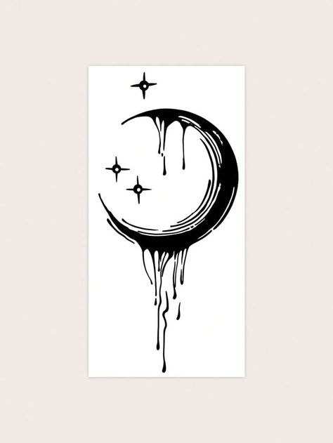 Melting Moon Tattoo, Dripping Moon Tattoo, Behind The Ear Moon Tattoo, Tattoo Ideas Female Moon, Moon Tattoo Men, Moon Tattoo Designs For Men, Luna Tattoo, Band Tattoo Designs, Tattoo Temporary