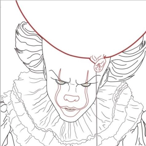 Drawings Of Pennywise, Pennywise Art Drawing, Penny Wise Tattoo Stencil, Pennywise Coloring Pages, Horror Movie Characters Drawing Outline, Chucky Drawing Outline, It Sketches Clown, Pennywise Outline, How To Draw Pennywise